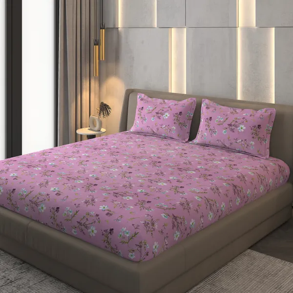Pink_Floral_Print_Double_Bedsheet_Set