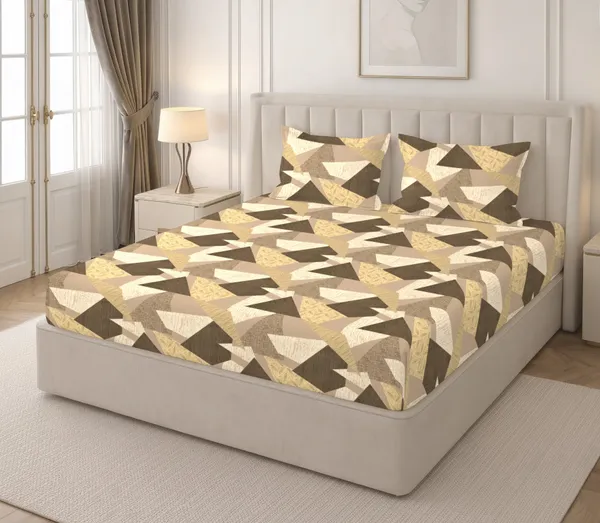 Abstract_Geometric_Print_Fitted_Bedsheet_Set_With_Pillow_Covers