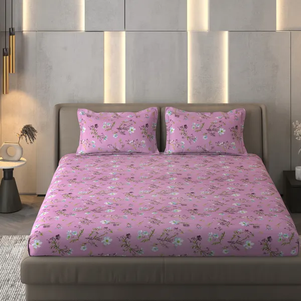 Pink_Floral_Print_Double_Bedsheet_Set
