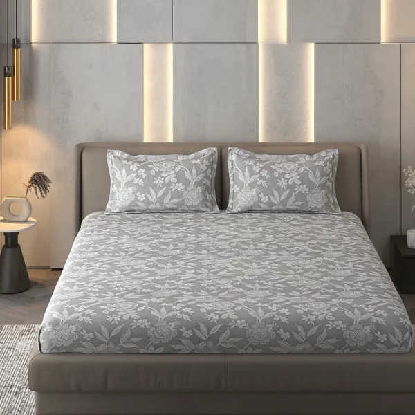 Grey_Floral_Print_Bed_Sheet_Set