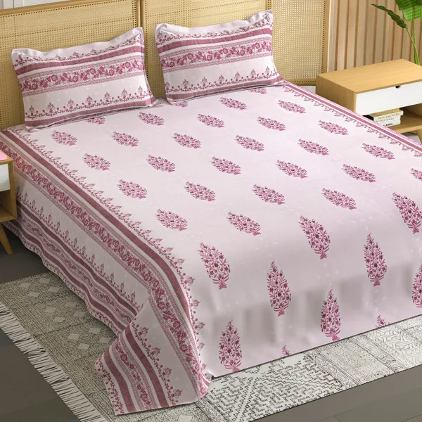 Pink_Floral_Print_Bedsheet_Set_With_Pillow_Covers