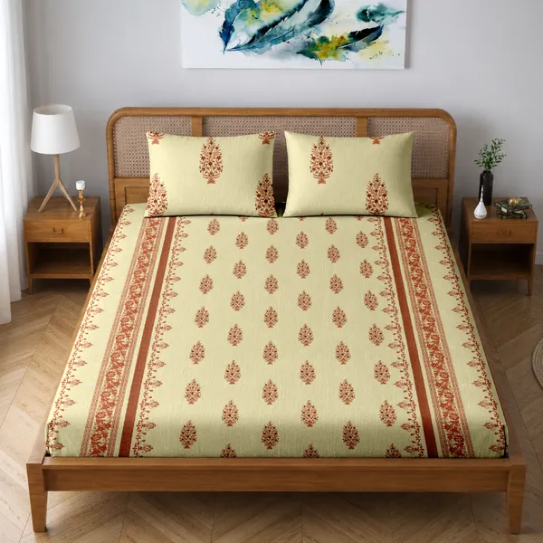 Yellow_Traditional_Floral_Print_King_Size_Bed_Sheet_Set