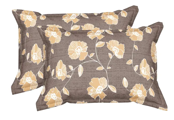 Brown_And_Beige_Floral_Print_Bedsheet_With_Pillow_Covers