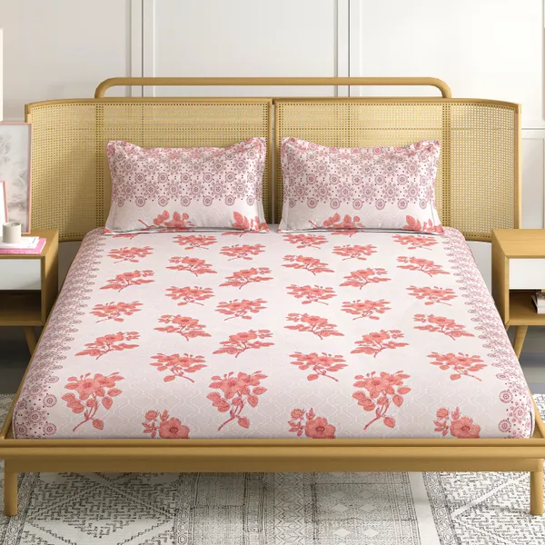 Pink_Floral_Print_Double_Bedsheet_With_2_Pillow_Covers
