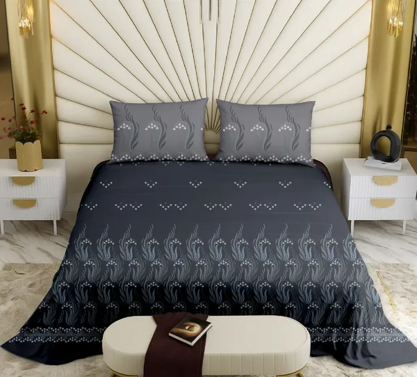 Grey_Floral_Print_Double_Bedsheet_Set