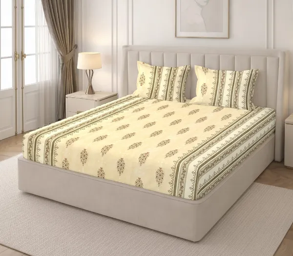 Cream_Printed_Paisley_Double_Bedsheet_Set