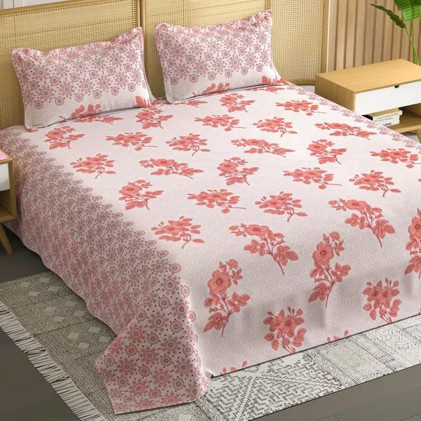 Pink_Floral_Print_Double_Bedsheet_With_2_Pillow_Covers