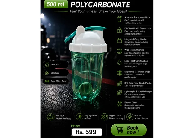 500_Ml_Green_Polycarbonate_Protein_Shaker_Bottle