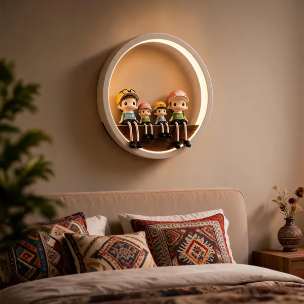 Acrylic_Wood_Finish_Round_LED_Wall_Shelf_Light