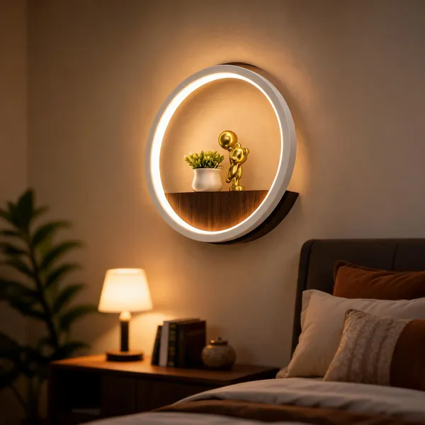 Acrylic_Wood_Finish_Round_LED_Wall_Mirror_With_Shelf