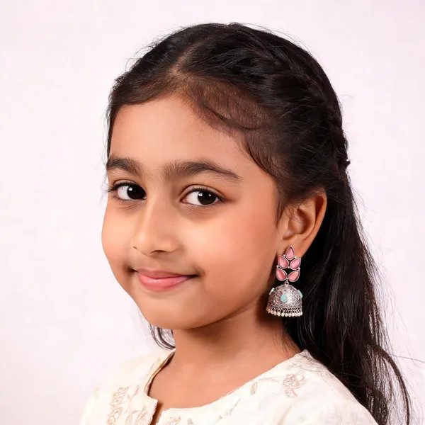 Silver_Pink_Stone_Studded_Jhumka_Earrings_For_Girls_And_Women