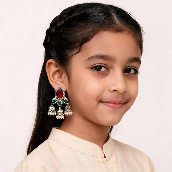 Red_Green_Stone_Silver_Tone_Jhumka_Dangler_Earrings_For_Girls_And_Women