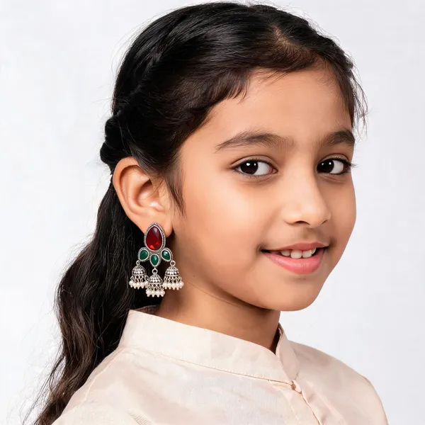 Red_Green_Stone_Silver_Tone_Jhumka_Dangler_Earrings_For_Girls_And_Women