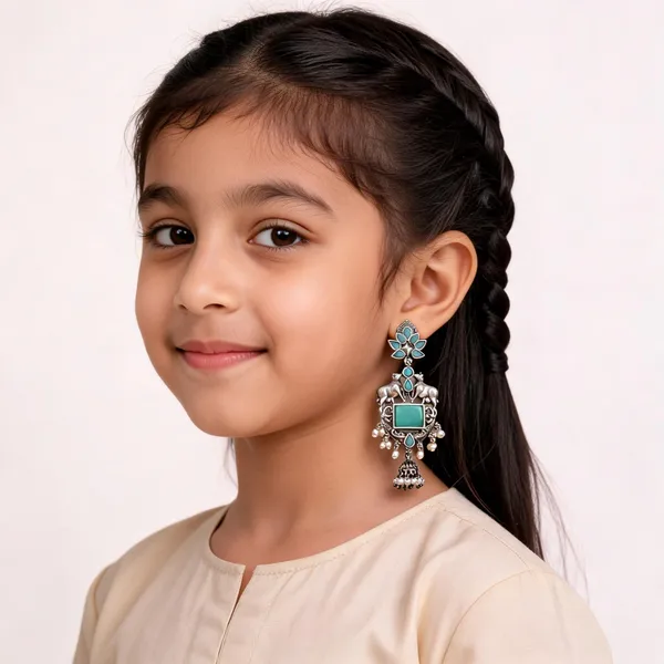 Silver_Turquoise_Oxidised_Elephant_Jhumka_Dangler_Earrings_For_Girls_And_Women