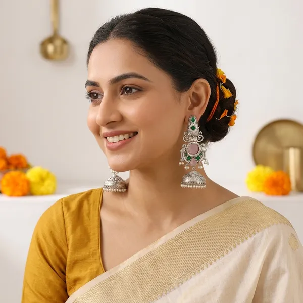 Silver_Pink_Stone_Traditional_Brass_Jhumka_Earrings_For_Women