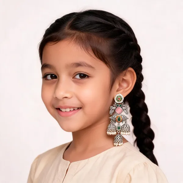 Silver_Oxidised_Multicolour_Stone_Jhumka_Earrings_For_Girls_And_Women