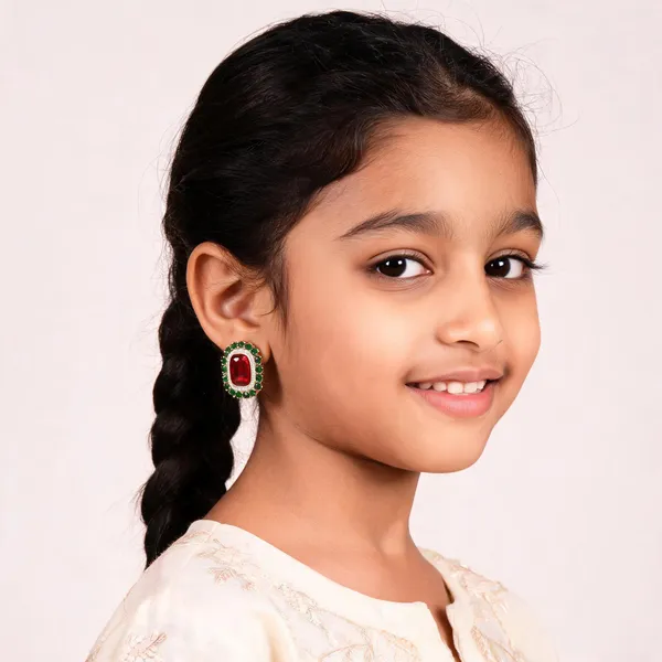 Red_Green_Stone_Gold_Tone_Brass_Stud_Earrings_For_Girls_And_Women