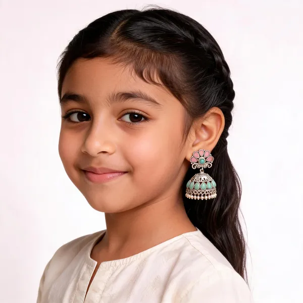 Turquoise_Pink_Stone_Silver_Tone_Jhumka_Dangler_Earrings_For_Girls_And_Women