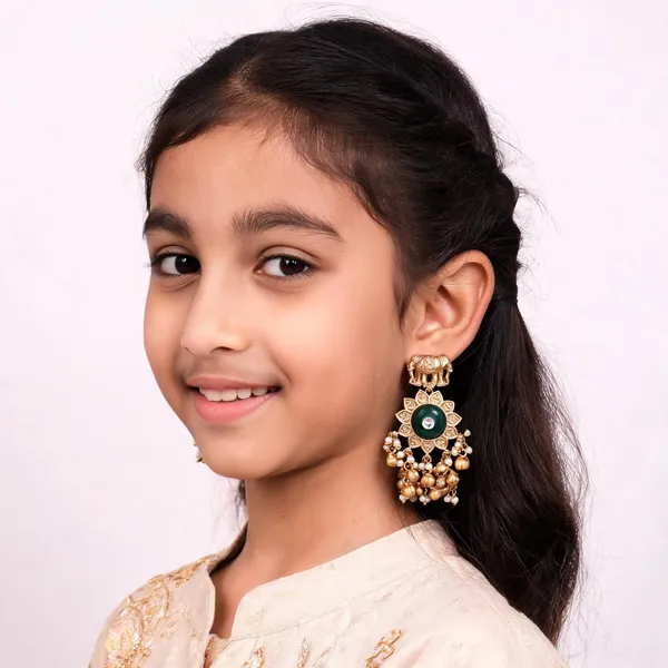 Dark_Green_Stone_Gold_Tone_Elephant_Brass_Jhumka_Earrings_For_Girls_And_Women