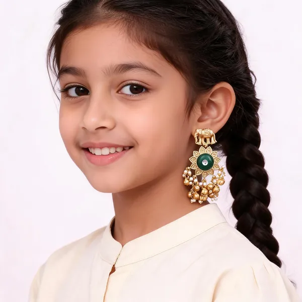 Dark_Green_Stone_Gold_Tone_Elephant_Brass_Jhumka_Earrings_For_Girls_And_Women