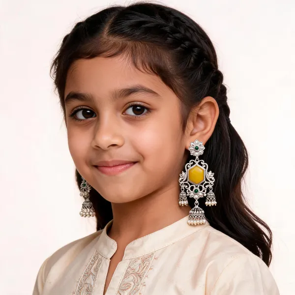 Yellow_Green_Stone_Silver_Tone_Brass_Jhumka_Earrings_For_Girls_And_Women