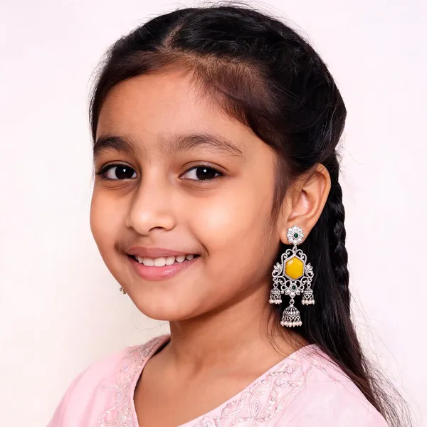 Yellow_Green_Stone_Silver_Tone_Brass_Jhumka_Earrings_For_Girls_And_Women