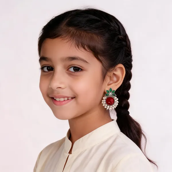 Red_Green_Stone_Pearl_Brass_Stud_Earrings_For_Girls_And_Women