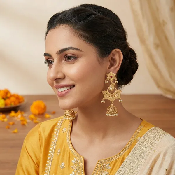 Gold_Tone_Red_Stone_Floral_Brass_Jhumki_Earrings_For_Women