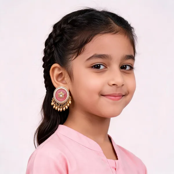 Gold_Pink_Floral_Drop_Stud_Earrings_For_Girls_And_Women