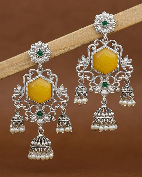 Yellow_Green_Stone_Silver_Tone_Brass_Jhumka_Earrings_For_Women