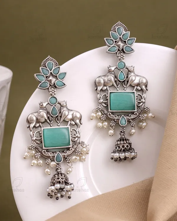 Silver_Turquoise_Oxidised_Elephant_Jhumka_Dangler_Earrings_For_Women