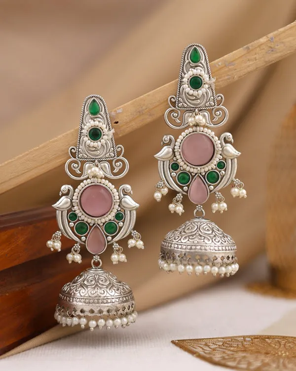 Silver_Pink_Stone_Traditional_Brass_Jhumka_Earrings_For_Women