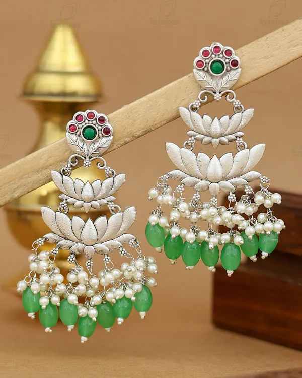 Silver_Green_Stone_Lotus_Drop_Brass_Dangler_Earrings_For_Women