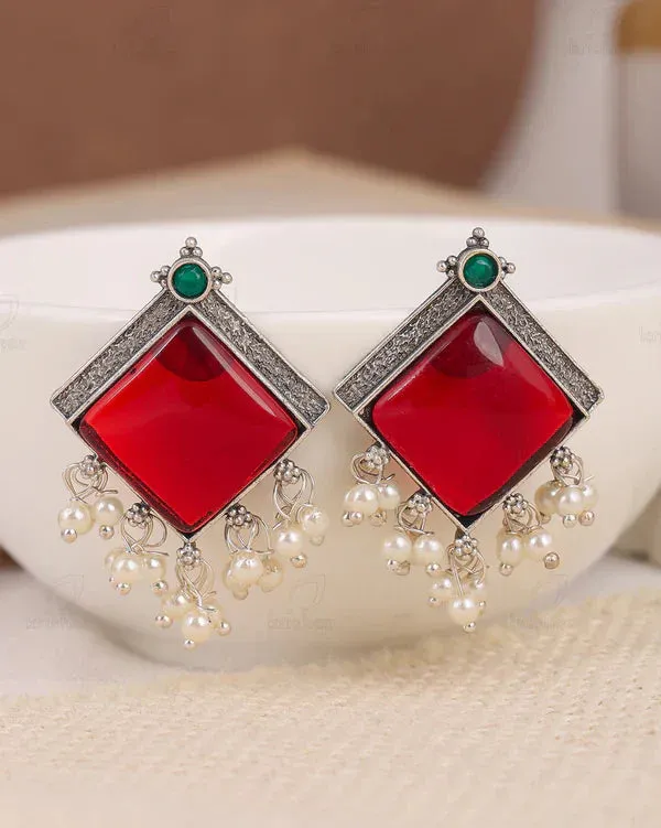 Red_Stone_Pearl_Drop_Silver_Tone_Brass_Earrings_For_Women
