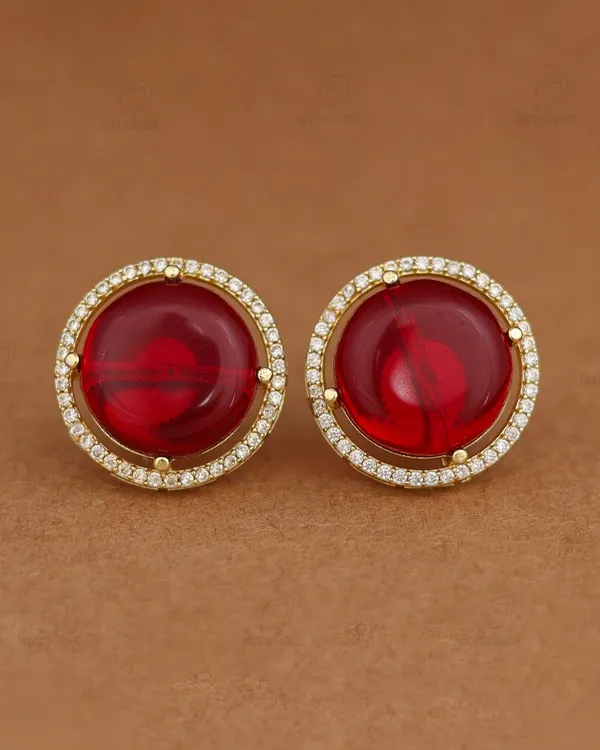 Ruby_Red_Stone_Gold_Tone_Brass_Stud_Earrings_For_Women