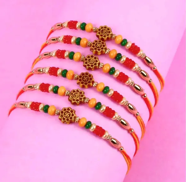 Multicolour_Beaded_Om_Motif_Rakhi_Set