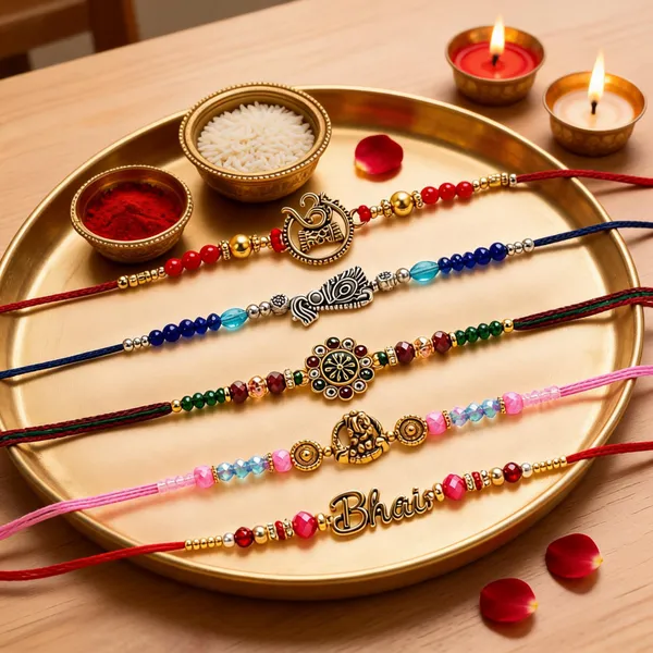 Multicolor_Beads_And_Thread_Rakhi_(Pack_Of_6)