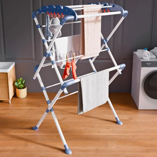 VERIXO_Steel_Floor_Cloth_Dryer_Stand_2_Layer_Foldable_Clothes_Drying_Stand_|_Anti_Rust_Steel_|_White_&_Blue_(2_Tier)