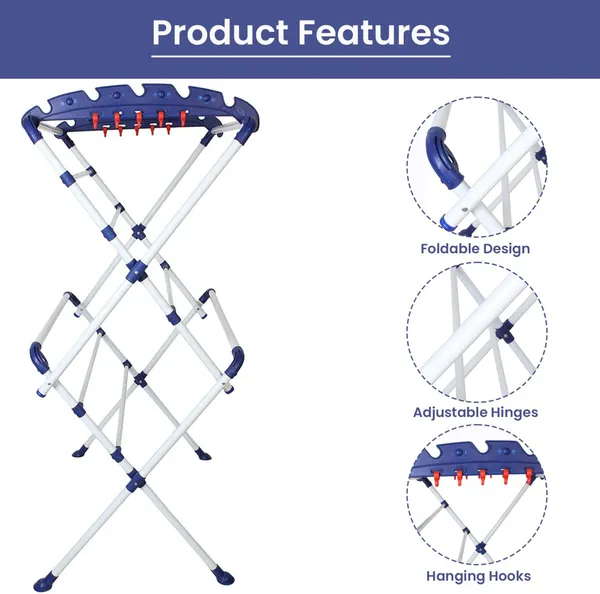 VERIXO_Steel_Floor_Cloth_Dryer_Stand_2_Layer_Foldable_Clothes_Drying_Stand_|_Anti_Rust_Steel_|_White_&_Blue_(2_Tier)