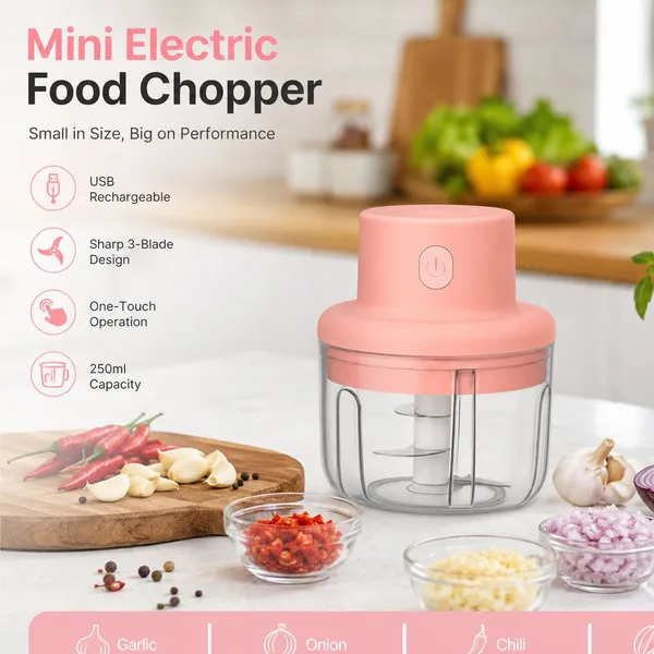 VERIXO_by_Verixo_Verixo_Portable_Electric_Garlic_Chopper_250_ml_USB_Charger_(Pink)_Electric_Vegetable_&_Fruit_Chopper_(1_chopper)