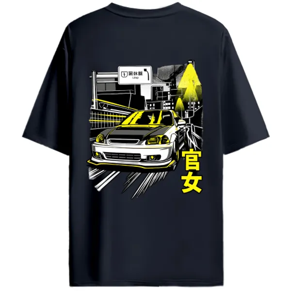 Honda_Civic_Coupe_Style_Yellow_Night_Run_Graphic_T-Shirt_-_Navy_Blue