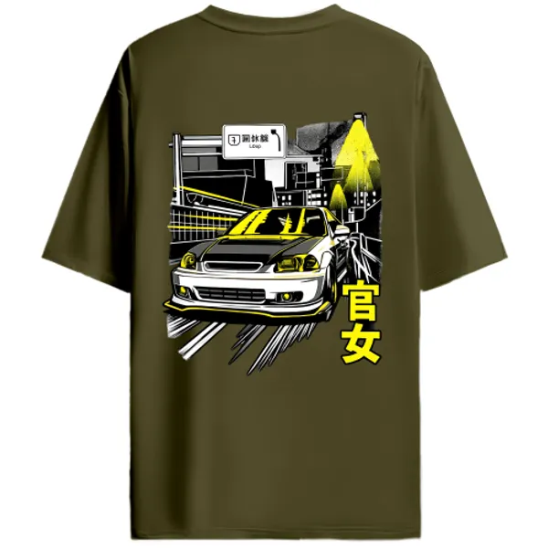 Honda_Civic_Coupe_Style_Yellow_Night_Run_Graphic_T-Shirt_-_Olive_Green