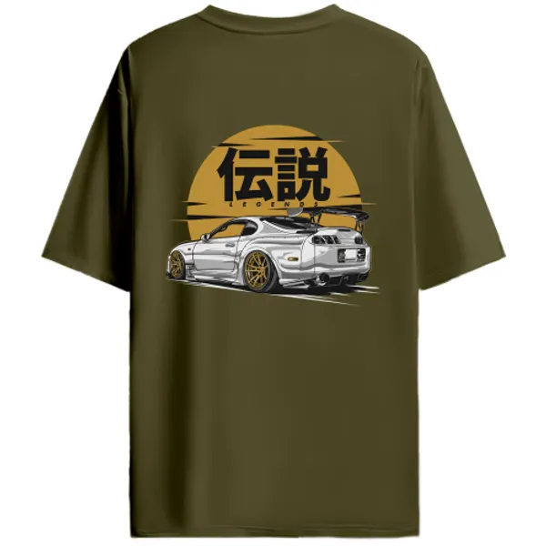 Toyota_Supra_A80_Golden_Sun_Legends_Graphic_T-Shirt_-_Olive_Green