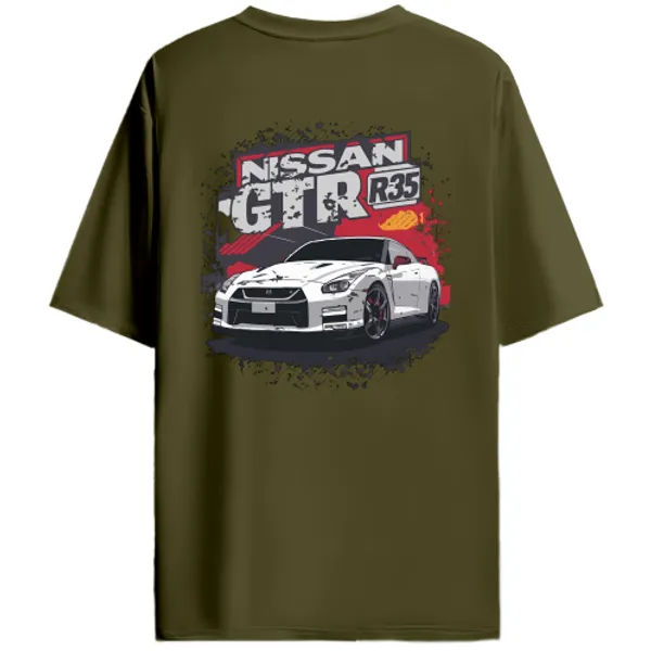Nissan_GT-R_R35_Red_Grunge_Graphic_T-Shirt_-_Olive_Green