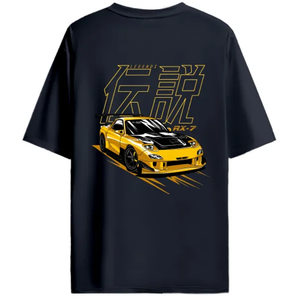 Mazda_RX-7_FD_Yellow_Legends_Graphic_T-Shirt_-_Navy_Blue