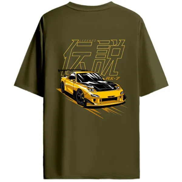 Mazda_RX-7_FD_Yellow_Legends_Graphic_T-Shirt_-_Olive_Green