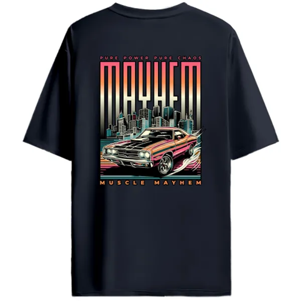 Classic_American_Muscle_Car_Muscle_Mayhem_Graphic_T-Shirt_-_Navy_Blue