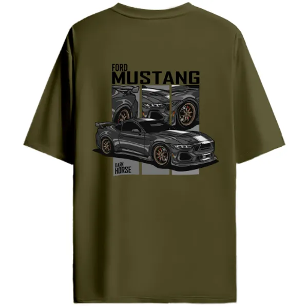 Ford_Mustang_Dark_Horse_Grey_Panel_Graphic_T-Shirt_-_Olive_Green