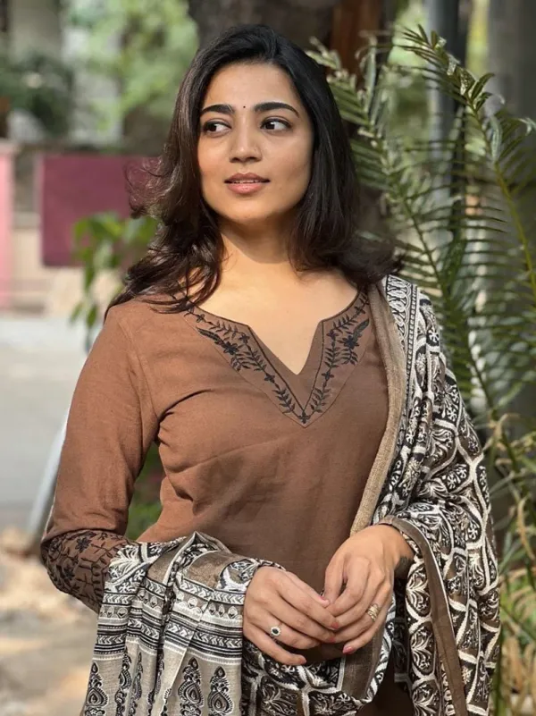 Brown_Cotton_Ethnic_Suit_Set_With_Printed_Dupatta_For_Women