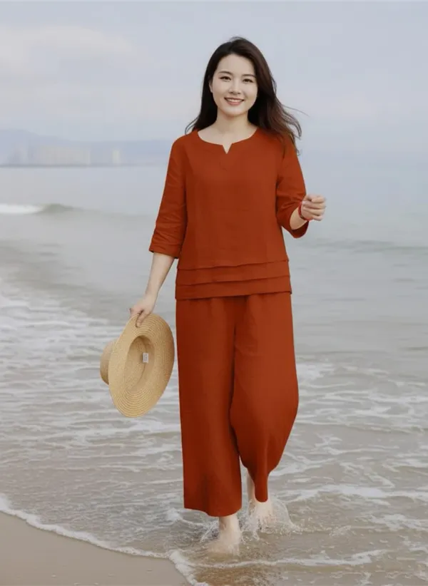 Orange_Cotton_Loose_Solid_Co_Ord_Set_For_Women